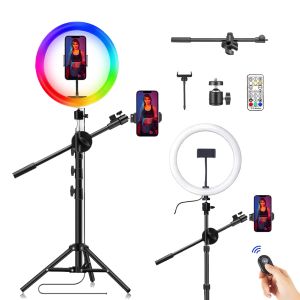 Hubs RGB Fotografía LED Video Ring Light Circle Lighting Camera Foto Estudio Lámpara de selfie con trípode brazo de boom