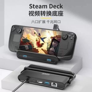 Hubs Steam Deck Dock Station TV Base Stand 7 in 1 Hub Holder Dock 60Hz HDMICIMOMPATIBLE USBC RJ45 Ethernet pour accessoire de pont vapeur