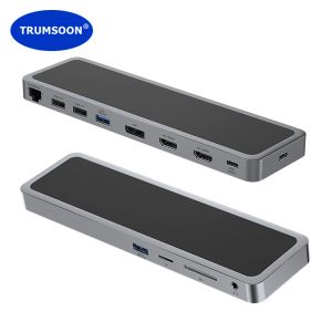 HUBS Trumsoon USB C HUB to LAN DAUL 4K HDMICAPATIBLE VGA SD TF DP USB 3.0 2.0 Tipo C PD para MacBook iPad Samsung S21 DEX Switch