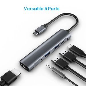 Hubs USB C Hub Type C à HDMI 4K PD 60W USB3.0 USB2.0 Adaptateur audio Jack 3,5 mm pour iPad Pro 2021 MacBook Air Pro M1 M2 USB C Splitter