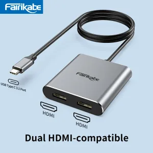 Hubs USB C à double adaptateur hdmicompatible 4K Triple affichage vidéo convertisseur USB C en 2 HDMI USB Hub Amplificateur Audio pour iPad Air