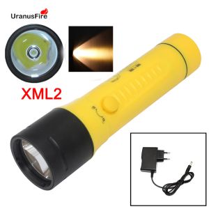 Hubs XM L2 LED LIG Linterna Torcha impermeable bajo agua 100m con 3*18650 Batería DC Buceo recargable Lámpara de luz blanca/amarilla