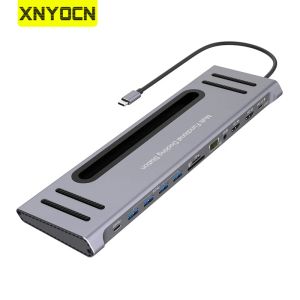 Hubs xnyocn Station d'amarrage 12 en 1 USB C Hub Type C Dual HDMI compatible 4K RJ45 Ethernet PD 3.0 Charge rapide pour le livre iPad Phone