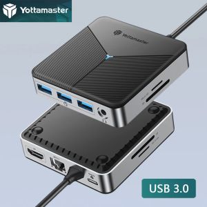 Hubs Yottamaster Extension USB C 3.0 Splater de Splitter Station d'amarrage 100W High Speed plusieurs ports Pild RJ45 HDMI Video SD Carte pour PC