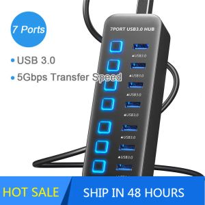 Hubs Yuxi USB Hub 4/7 Ports Multi USB 3.0 Splitter con interruptor de apagado individual para la computadora portátil MacBook Pro/Air PC 5GBPS Hub de alta velocidad