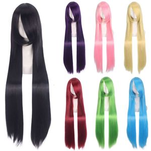 perruque bouclée humaine perruque anime 80cm Cosplay Coiffure universelle longue coiffure femme multi-couleurs longues cheveux raides