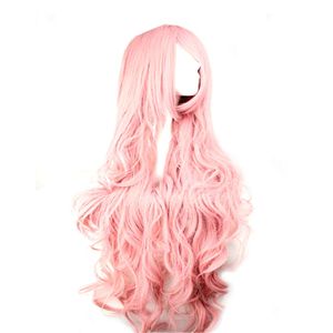 perruques bouclées humaines grandes vagues longues couvertures de perruque à cheveux bouclés rose 100 cm perruque bouclée Fibre chimique à haute température Couverture de tête en soie