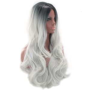 Wig Curly Wigs Fashion Animation Color Couleur Souvain des points forts Grey Gris noir Harajuku Wig Cos Femelle Hair Curly