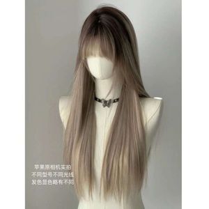 perruques bouclées humaines couverture de tête complète Gradient féminin long coiffure raide asiatique dye dye couverture de tête complète