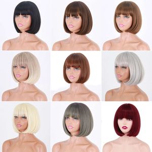 perruques bouclées humaines Femme pour femmes courte à tête complète avec une bangs bangs bobo perruque de fibre synthétique de fibre synthétique