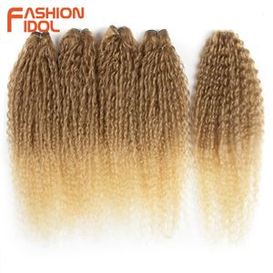 Cheveux humains en vrac FASHION IDOL Afro Kinky Curly Hair Bundles 5pcs / pack 24 pouces Ombre Blonde Nature Noir Couleur Synthétique Cheveux Weave Bundles Fibre 230925