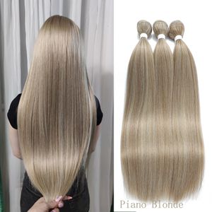 Cheveux humains en vrac Piano Blonde Bundles de cheveux raides Extensions de cheveux lisses Fausses fibres synthétiques Yaki Cheveux raides Tissage complet à la fin Navire gratuit 230925