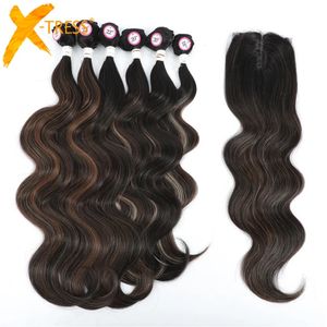 Human Hair Bulks XTRESS Body Wave Bundles With Middle Part Clre Soft Synthetic Weave s For Black Women 7PCS One Pack 231025