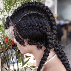 Perruques capless de cheveux humains perruque de cheveux de tresse naturelle cheveux synthétiques boîte afro-américaine perruques noires en gros 4 longue boîte tressée 360 perruques de dentelle pour les femmes noires x0802