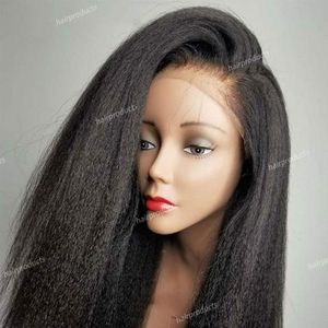 Perruque de cheveux humains sans glue sans température à haute température Silk dentelle synthétique perruque avant noire poil