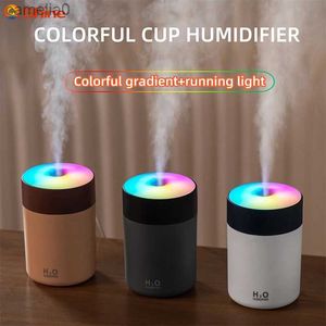 Humidificadores Humidificador de aire H2O de 300 ml, minidifusor de aroma portátil USB con niebla fría para el dormitorio, purificador de coche, humidificador de taza coloridoL231226