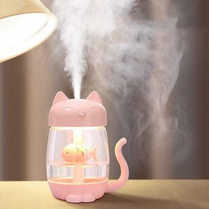 Humidificadores Humidificador de aire Luz LED Gato de dibujos animados Niebla fría Humidificador USB Difusor ultrasónico para automóvil Ambientador Aroma para niños Guardería infantil