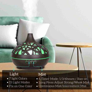 Humidifiers Humidifier Aromatherapy Essential Oil Diffuser Hollow Wood Grain Remote Control Ultrasonic Air Humidifier Cool with 7 Color LED YQ230927