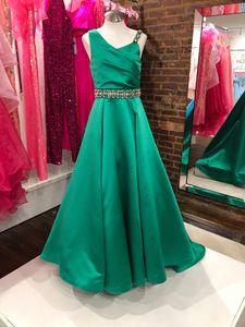 Hunter Green Girl Pageant Dress 2022 Crystals Flower Baby Girls A-Line One-Shoulder Little Kids Cumpleaños Primera Comunión Evento formal Vestir Vestido Infant Toddler Teens