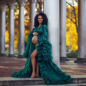 Robes de bal vert chasseur robe de maternité longue pour femmes élégantes avec nœud volants robes de soirée à manches longues Robes de photoshooting