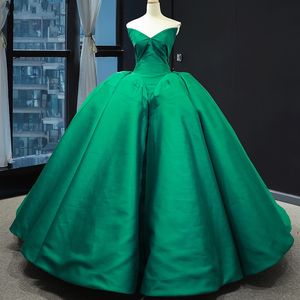 Hunter verde satinado vestido de gala vestidos de baile con cuello en V con cordones de la magdalena de la falda de la princesa vestidos de noche formal del partido del regreso al hogar del vestido largo barato