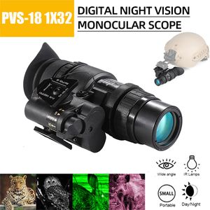 Caméras de chasse 1X32 Infrarouge Lunettes de vision nocturne numérique NVG Portée Monoculaire PVS18 Casque monté sur la tête Porter l'œil droit gauche pour la patrouille 230620