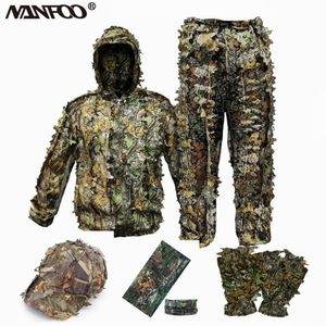 Ensembles de chasse Adulte 3D Feuilles Bionic Camouflage Chasse Ghillie Costume Durable CS Tir Costume Respirant Tactique Militaire Combat Vêtements Ensemble 230530