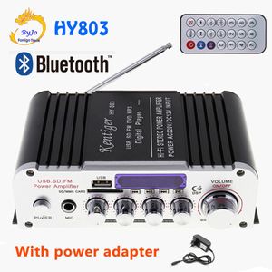 HY803 Mini amplificateur de voiture amplificateur Bluetooth amplificateur 40 W + 40 W FM MIC MP3 prise en charge entrée AC 220 V ou DC 12 V avec adaptateur secteur