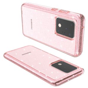 Hybrid Armor Clear Glitter Fundas para teléfonos para Samsung Galaxy S20 Ultra Plus Marca de lujo Hard Cover Pink para niñas Mujeres Accesorios