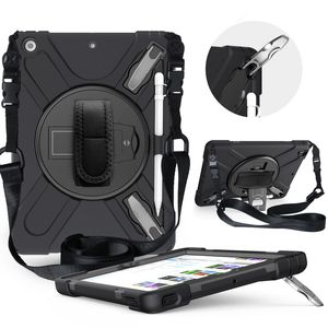 Hybrid Full Body Military Grade Heavy Duty Antichoc Robot Cases Kids Proof Robuste Poignée Grip Stand Nylon Strap Pour iPad 10.2 2021 Air 2 Air2 Pro 9.7