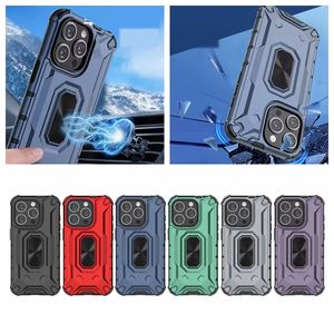 Soporte Imán Soporte para automóvil Cajas de capa híbrida para iPhone 15 Plus 14 13 Pro Max Samsung S23 Ultra PC Moda Plástico duro Suave TPU Atrás Shokproof Defender Cubierta del teléfono