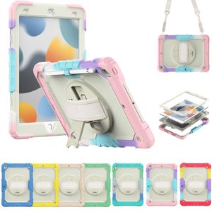 Étui pour tablette hybride robuste pour iPad 10.2 8e 7e 9e génération Air 1 2 3 Pro 9,7 pouces Support de dragonne Protection intégrale pour enfants Étuis antichoc avec protecteur d'écran PET