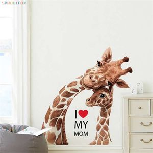 Je t'aime maman girafe Stickers muraux décor à la maison pour chambre de bébé mignon Animal Stickers pépinière chambre papier peint vinyle Art affiche 210929