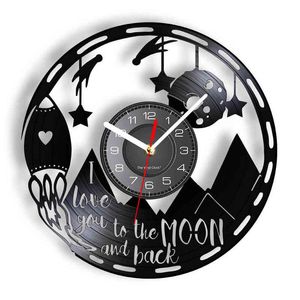 Je t'aime sur la lune et le dos inspirant citation vinyle disque en vinyle horloge silencieuse horloge murale rétro garde