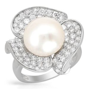 Izuan S925 argent blanc culture d'eau douce diamètre 9 ~ 10mm perle fleur romantique bague de luxe bijoux fins pour les femmes comme cadeau