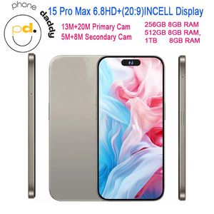 I15 Pro Max Cell Phone 6,8 pouces Smartphones LTE LTE 16 Go RAM 1 To Caméra 48MP 108MP Face ID GPS OCTA Core Android Mobile Phones Scellé Boîte
