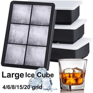 Ice Cream Tools 4681520Grid Large Ice Cube Mold Square Ice Tray Mould Big Cubitera Food Grade Silicone Tray Mold DIY Ice Maker Ice Cube Tray Z0308