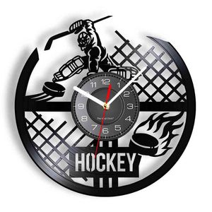 Reloj de pared con discos de vinilo para Hockey sobre hielo, álbum Vintage, deportes, decoración del hogar, reloj de pared silencioso sin tictac, jugador de Hockey profesional, regalo H1230