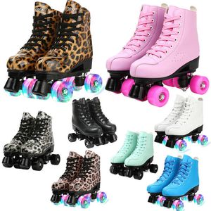 Patines de hielo, 5 colores, zapatos de patinaje sobre ruedas de cuero PU para adultos, zapatillas deslizantes en línea Quad, zapatillas de entrenamiento, tamaño europeo, 4 ruedas, Flash L221014
