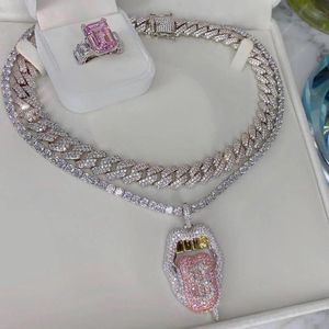 Chaînes Iced Out Bling 5A CZ Sexy Bouche Pendentif Collier Dollar Symbole Micro Pave Dripping Lips Or Couleur Tennis Hip Hop Hommes Bijoux