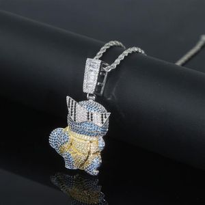 Glacé Bling Cz mignon tortues pendentif collier Micro pavé cubique Zircon hommes mode Hip Hop Punk bijoux 200n