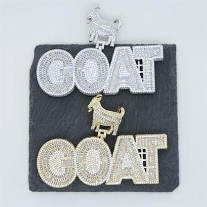Iced Out Bling Hip Hop Men Pendant Jewelry Full Paveed Baguette CZ Animal Bail 5a Cumbic Zirconia CZ GOAT PENDANTS Collier 262A