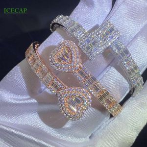 Glacé Bling VVS Moissanite carré bracelet à breloques plaqué or Rose Sier coeur bracelet pour hommes femmes Hiphop bijoux