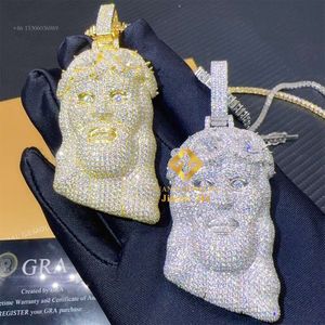 Iced Out Fire Sparkly Man Jewelry Hip Hop Sier Chapado en oro amarillo Vvs1 Pera Moissanite Diamante Jesús Colgante