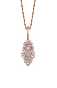 Iced Out Hands of Fatima Hamsa Pendant Collier Copper Top Quality Cumbic Zircon Bling Bling For Men Women Women Gifts C35401264