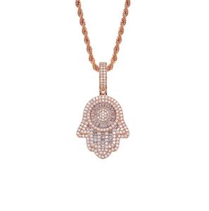 Iced Out Hands of Fatima Hamsa Pendant Collier Copper Top Quality Cumbic Zircon Bling Bling for Men Women Women Gifts C39277664