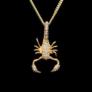 Pendentif Scorpion en acier inoxydable glacé, couleur or, strass glacé, Animal, collier, mode Hip hop, bijoux 236s
