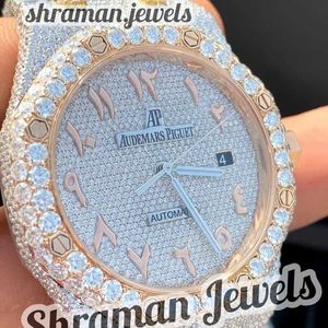 Iced Out Two Tone Vvs Moissanite Diamond Número árabe Movimiento automático Stainlwatchess Cuerpo de acero Hip Hop Relojes para hombres