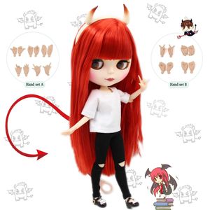 ICY DBS Muñeca Blyth Combinación Pequeño diablo rojo con cara mate Ropa para el cuerpo articulado Zapatos Cuerno del diablo Juego de manos AB como regalo 16 BJD 240311