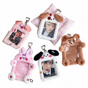 ID Credit Protector Statiery Carto Bear Rabbit Plush Fotocard Photocard Kpop Idol Soportista Girl Lindo llavero X89S#